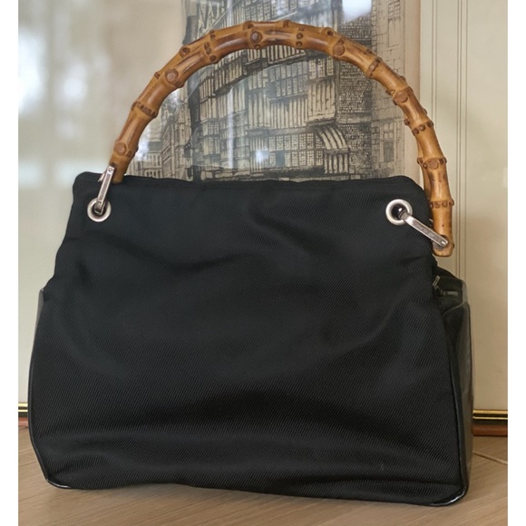 Gucci Handbag with Bamboo Handles. Black Leather & Nylon Canvas - Picture 2 of 14